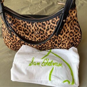 Sam Edelman Leopard Print Hobo Bag with Black Trim
